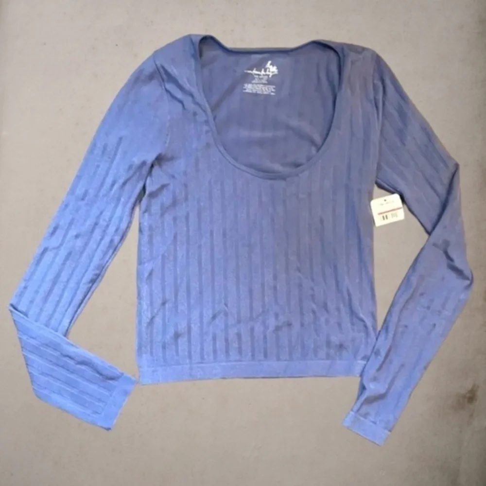 FREE PEOPLE Lucky You Long Sleeve Scoop Neck Fitted Layering Top-Blue/MD NWT
